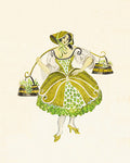 Vintage Inspired Green Costume Illustration Print
