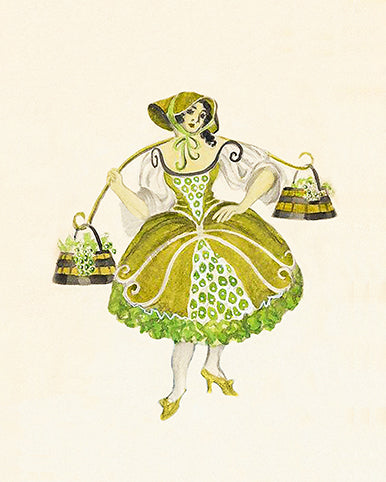 Vintage Inspired Green Costume Illustration Print